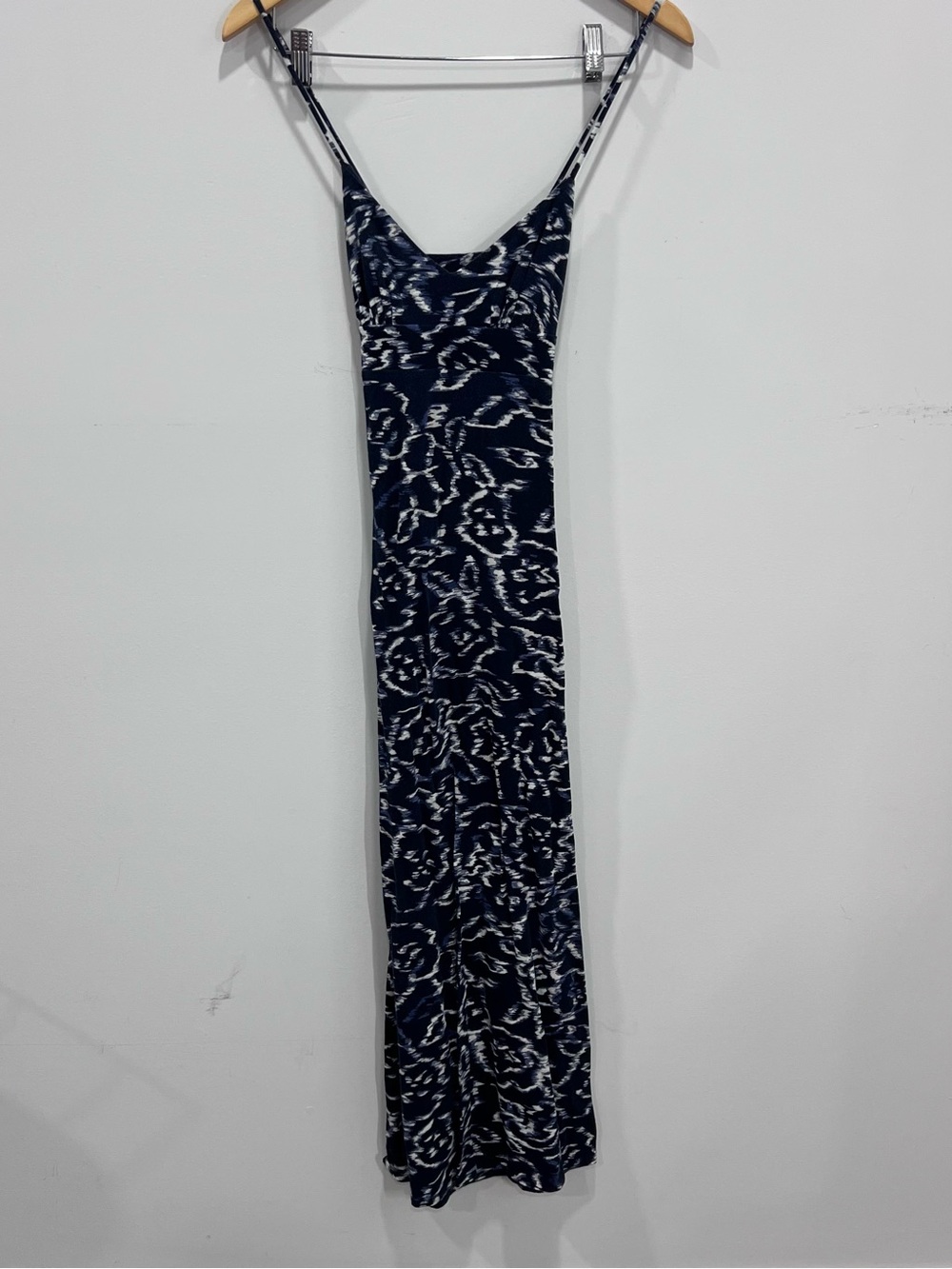 LOFT Navy and White Printed Maxi Slip Dress